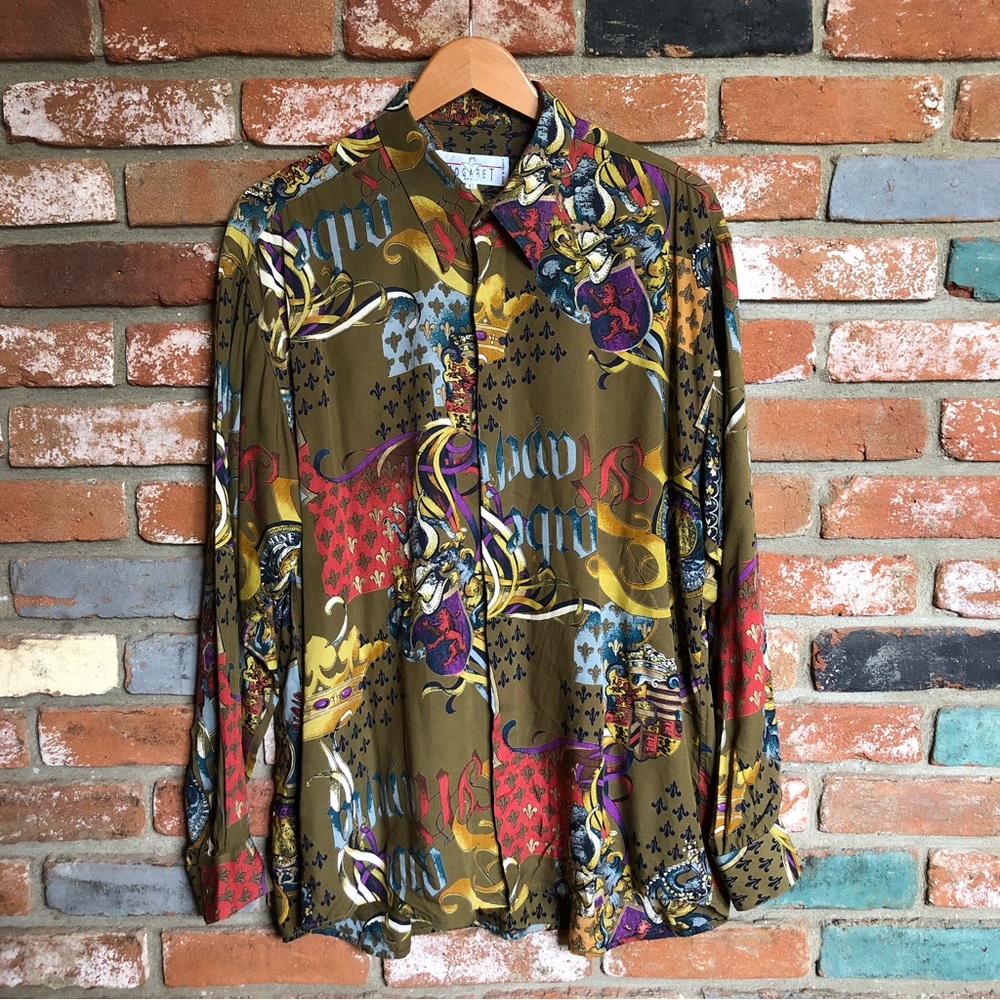 Vintage Nogaret Paris France Abstract Print Button Down Shirt